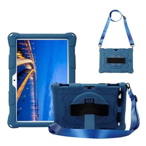 Hminsen Dragon Touch 10 Inch Silicon Case with Hand Strap Shoulder Belt Rotatable Stand Cover Navy Blue