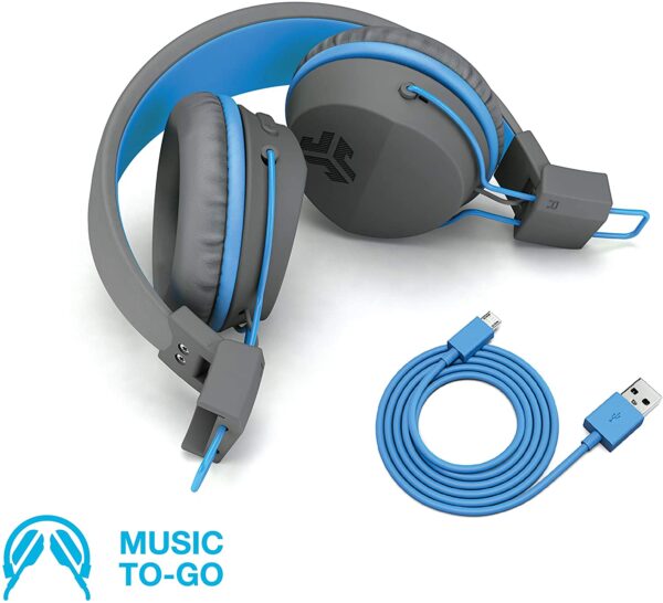 JLab Neon Bluetooth Folding On Ear Headphones Grey Blue 4