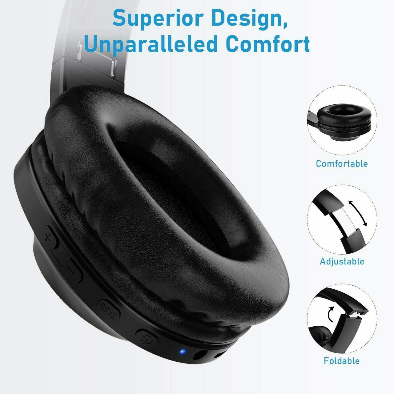 LETSCOM H10 Bluetooth 5 0 Over Ear Deep bass Hi Fi Sound Built in Mic Headphones Black 3