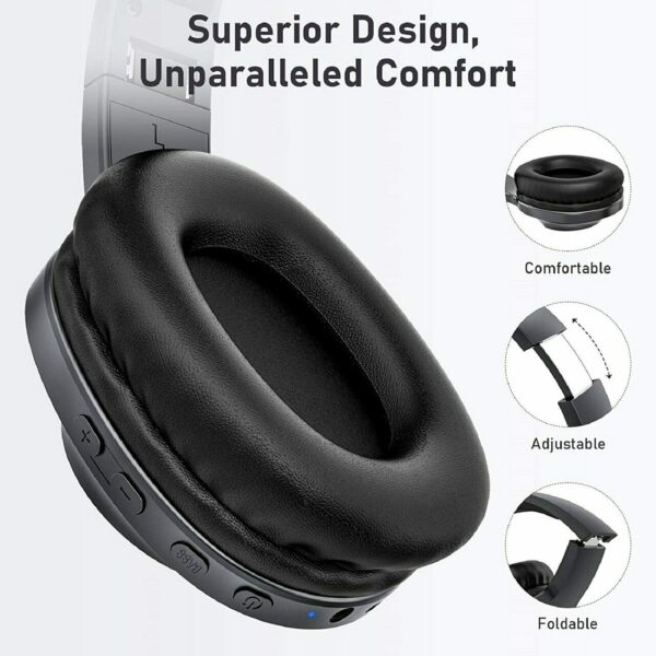 LETSCOM H10 Bluetooth 5 0 Over Ear Deep bass Hi Fi Sound Built in Mic Headphones Grey 2