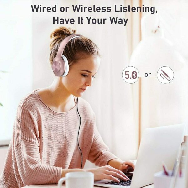 LETSCOM H10 Bluetooth 5 0 Over Ear Deep bass Hi Fi Sound Built in Mic Headphones Rose Gold 1