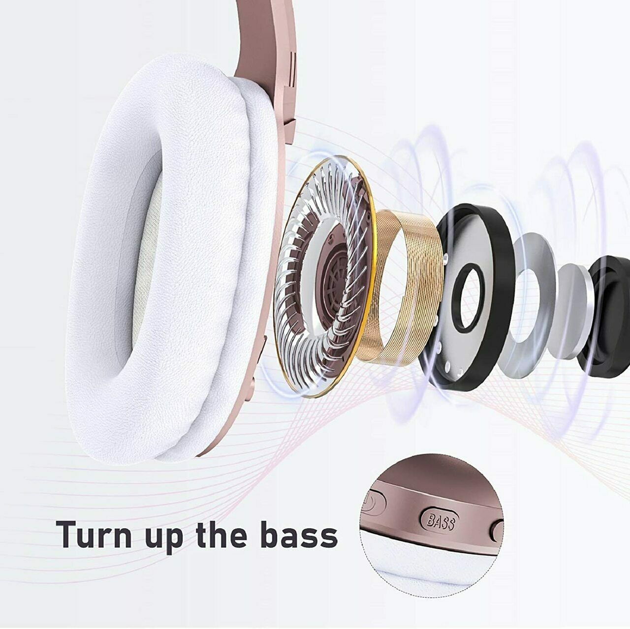 LETSCOM H10 Bluetooth 5 0 Over Ear Deep bass Hi Fi Sound Built in Mic Headphones Rose Gold 3