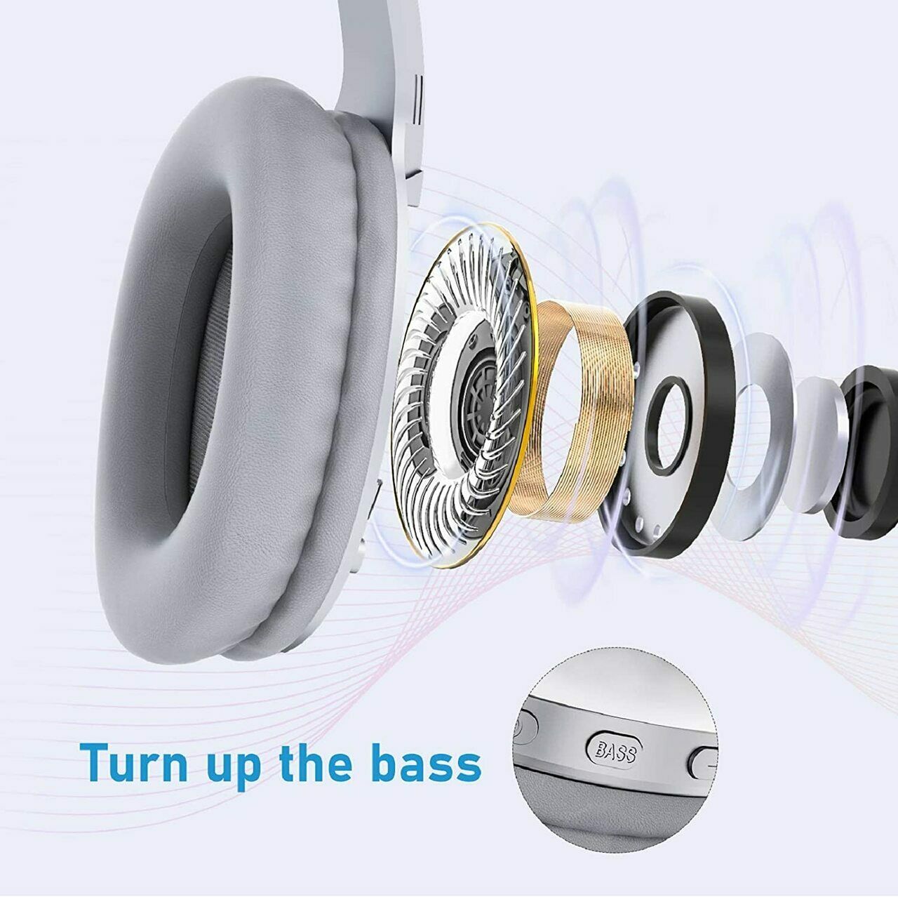 LETSCOM H10 Bluetooth 5 0 Over Ear Deep bass Hi Fi Sound Built in Mic Headphones Silver 1