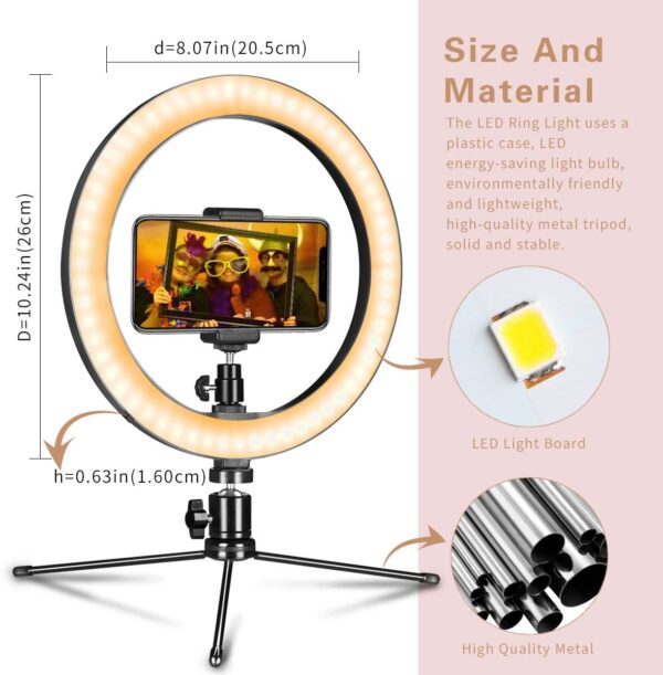 AIXPI 10 Inch Led Ring Light L210 with Tripod Stand Phone Holder 2