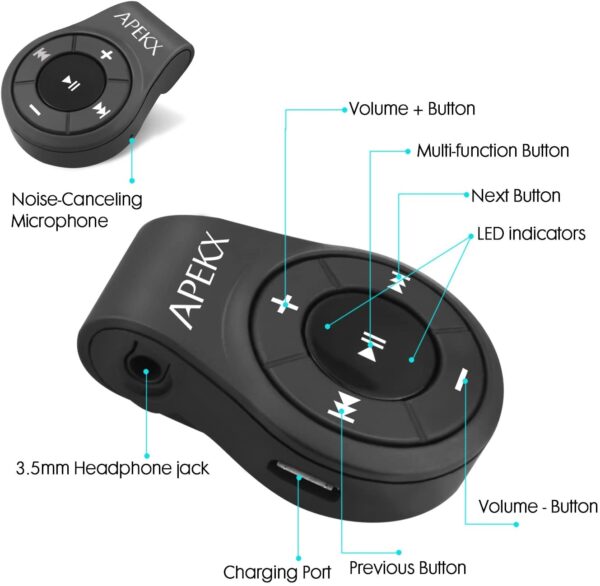 APEKX Clip Bluetooth Audio Adapter with Mic for Headphones 1