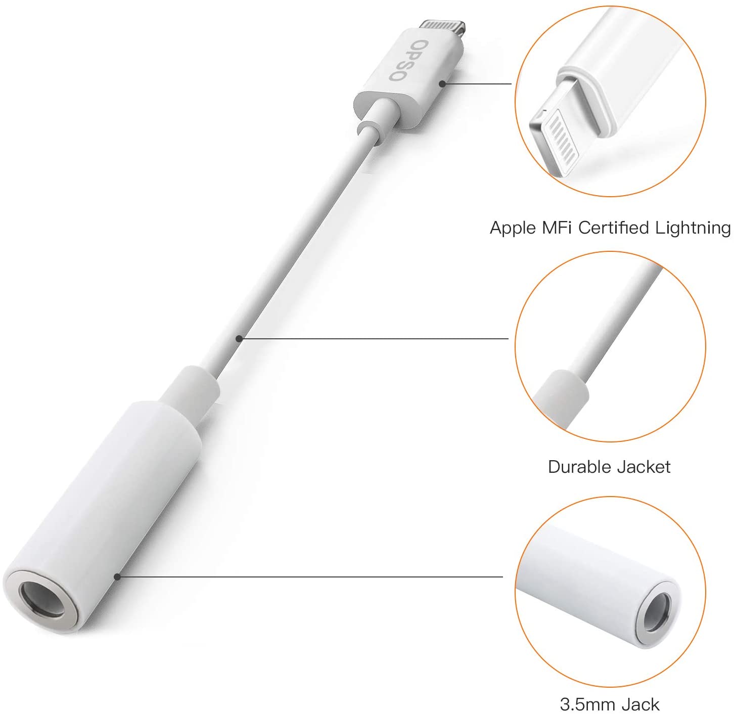 Adaptateur MFi Lightning prise Jack 3,5 mm pour appareils Apple