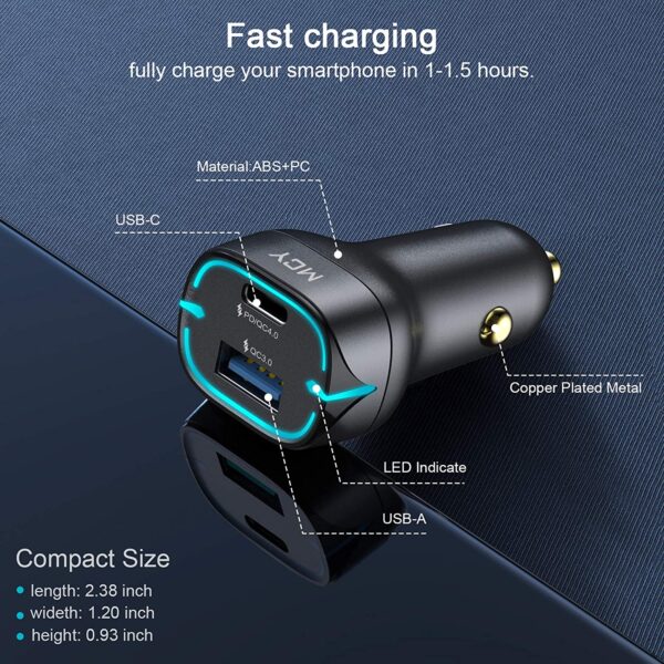 MCY 52 5W Car USB Car Charger with PD Quick Charge 3 04 0 1