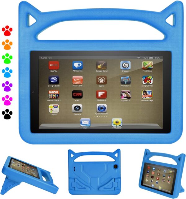 DiHines Kid Proof Light Weight Protective Handle Stand Case for Amazon Fire 7 Tablet Blue