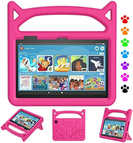 DiHines Kid Proof Light Weight Protective Handle Stand Case for Amazon Fire 7 Tablet Pink