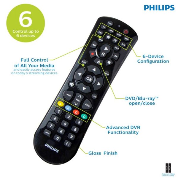 Philips 6 Device Universal Remote Gloss Black 2