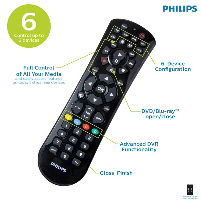 Philips 6 Device Universal Remote Gloss Black 2