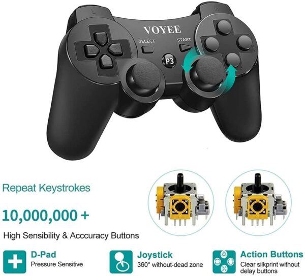 Voyee Gamepad with Upgraded Joystick Double Shock Compatible with Playstation 3 Wireless Black 6