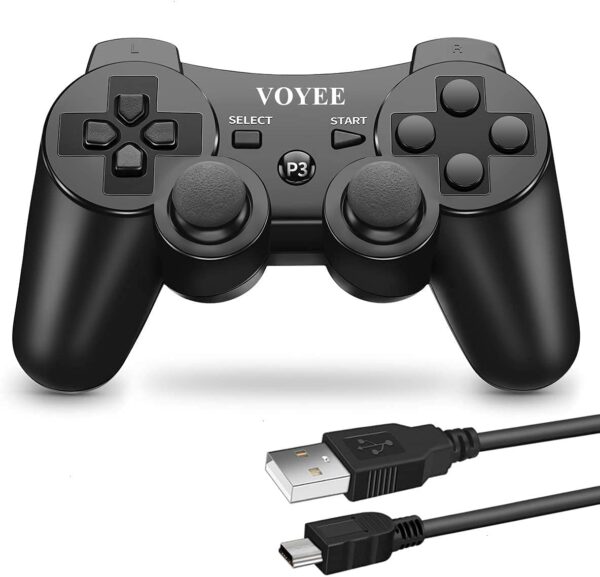 Voyee Gamepad with Upgraded Joystick Double Shock Compatible with Playstation 3 Wireless Black