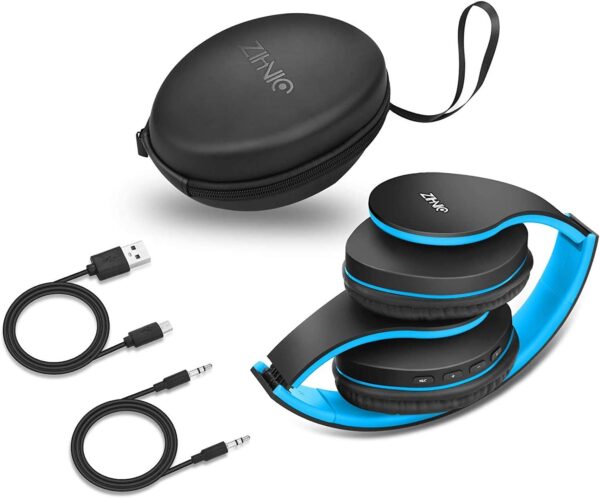 Zihnic Bluetooth Headphones Over Ear Foldable Wireless and Wired Stereo Headset Blue Black 2