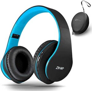 Zihnic Bluetooth Headphones Over Ear Foldable Wireless and Wired Stereo Headset Blue Black