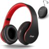 Zihnic Bluetooth Headphones Over Ear Foldable Wireless and Wired Stereo Headset Red Black