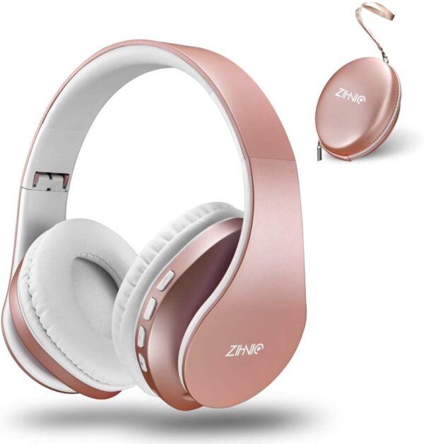 Zihnic Bluetooth Headphones Over Ear Foldable Wireless and Wired Stereo Headset Rose Gold