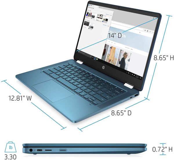 HP 14 Inch Chromebook 11A X360 4A 4GB DDR4 64GB eMMC Metallic Blue 05