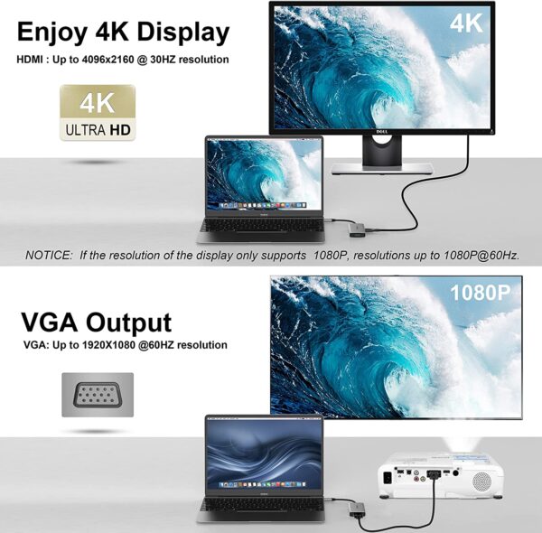 INTPW USB C to VGA and HDMI 4K Multiport Adapter 1
