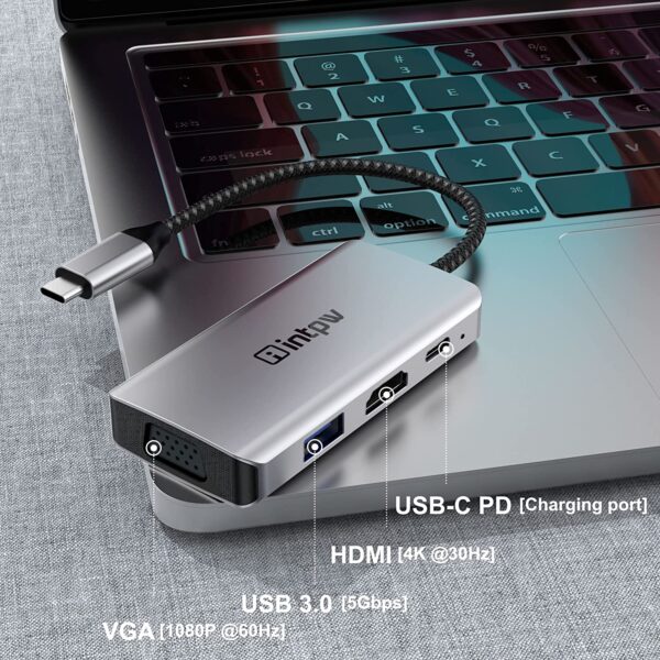 INTPW USB C to VGA and HDMI 4K Multiport Adapter 2