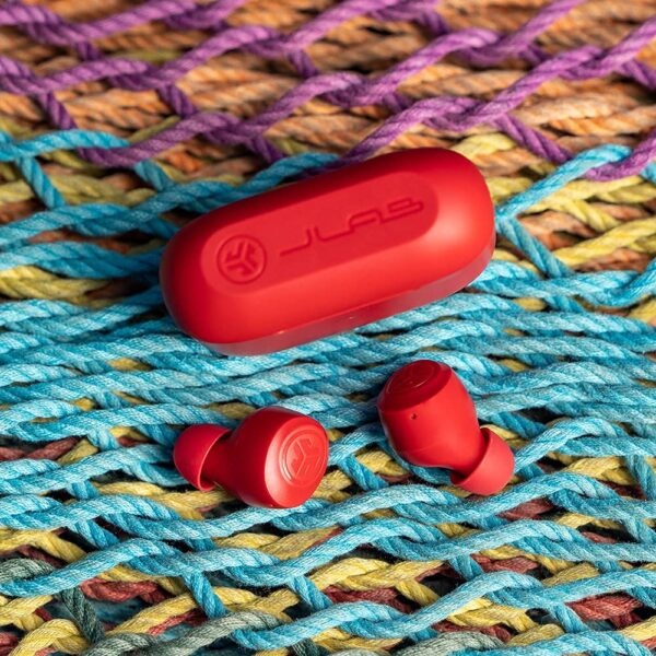 JLab Go Air Pop True Wireless Bluetooth Earbuds with Charging Case Red 1