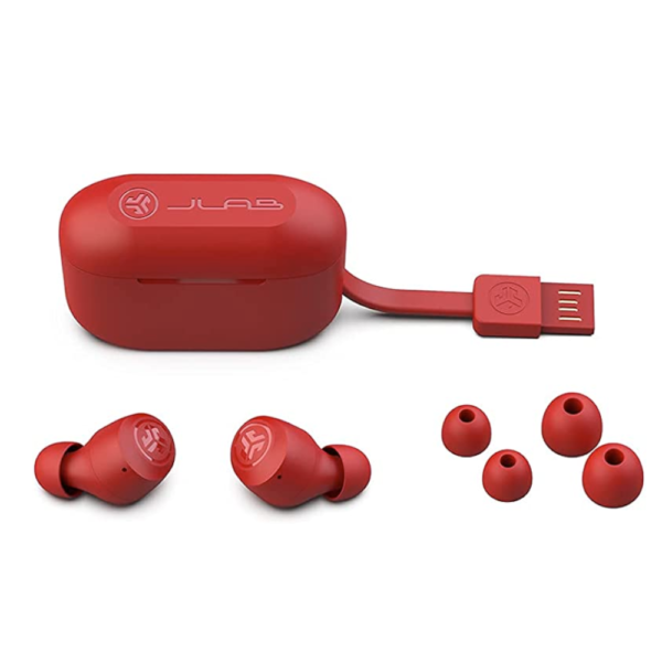 JLab Go Air Pop True Wireless Bluetooth Earbuds with Charging Case Red 1