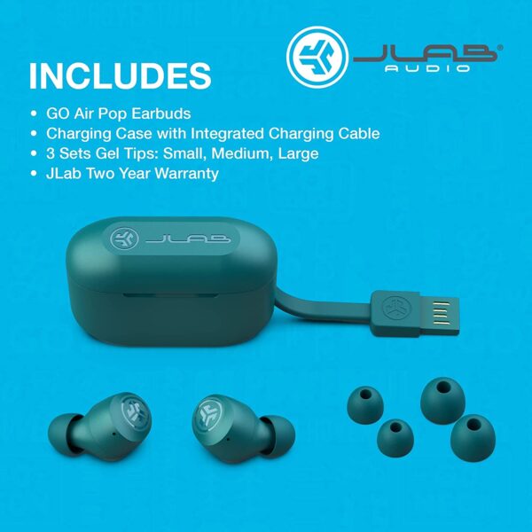 JLab Go Air Pop True Wireless Bluetooth Earbuds with Charging Case Teal