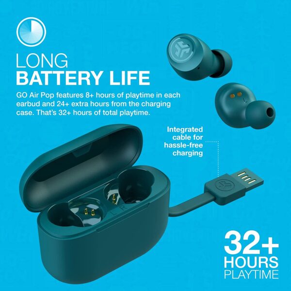 JLab Go Air Pop True Wireless Bluetooth Earbuds with Charging Case Teal 2