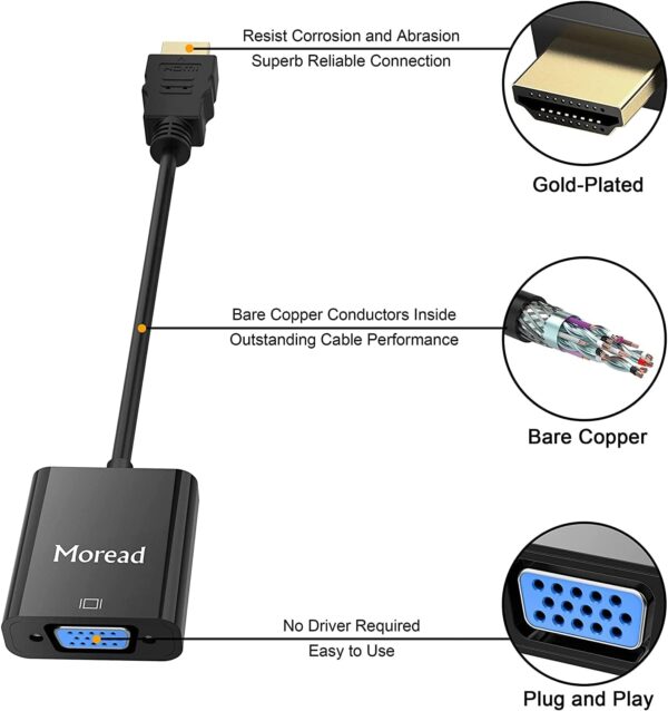 Moread Gold Plated HDMI to VGA Adapter Male to Female