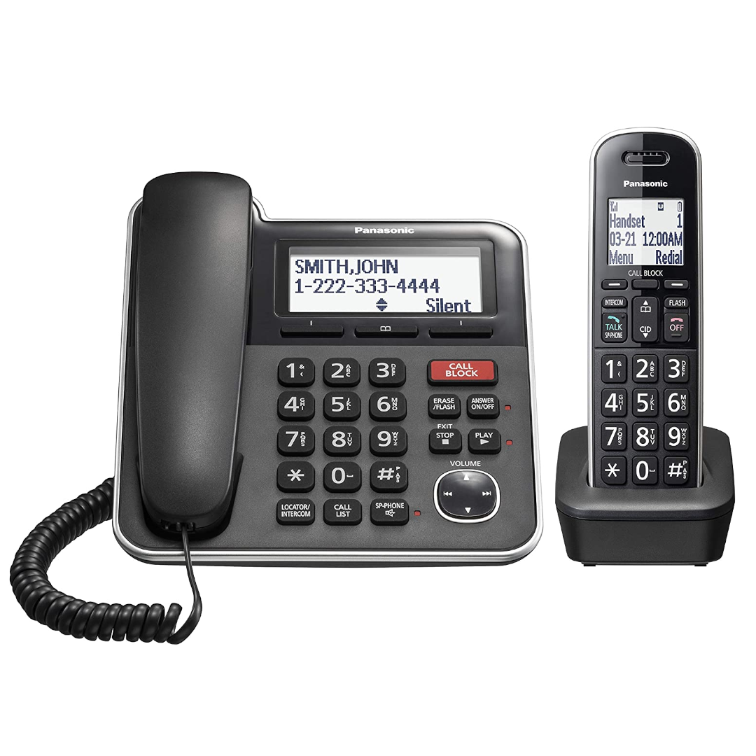 Panasonic Expandable Corded-Cordless Phone System with Answering Machine  and One Touch Call Blocking – 1 Handset - KX-TGB850BKXTGB810S
