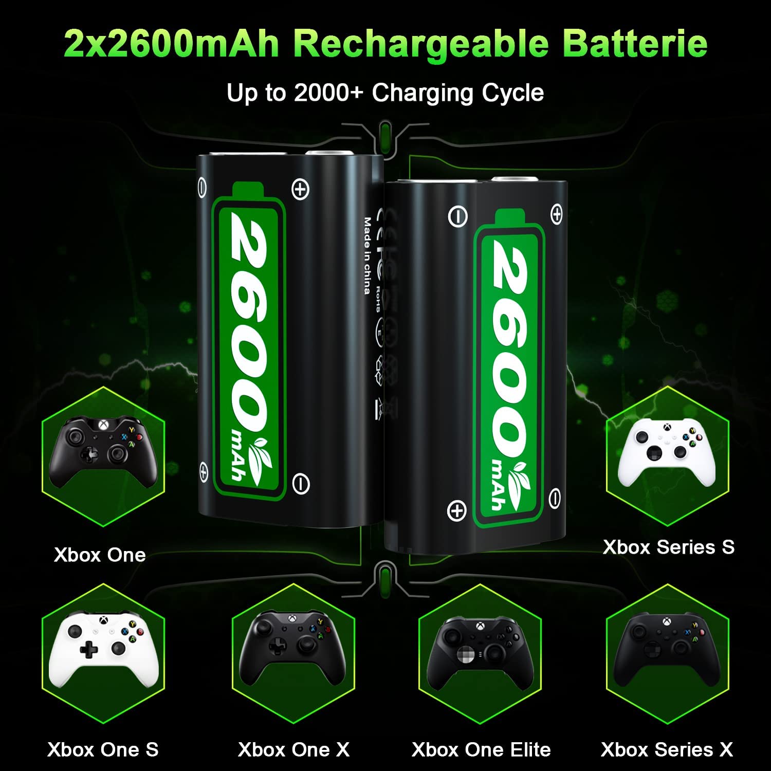 Ponkor Rechargeable Battery Packs 2 x 2600Mah Batteries For Xbox Series X S Xbox One