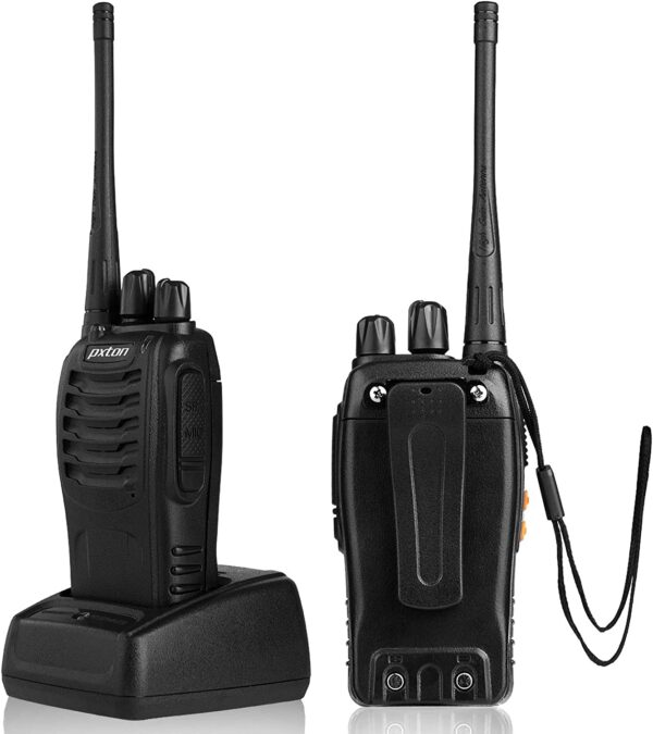 Pxton Walkie Talkie Black Rechargeable Long Range Two Way Radios with Earpieces 1