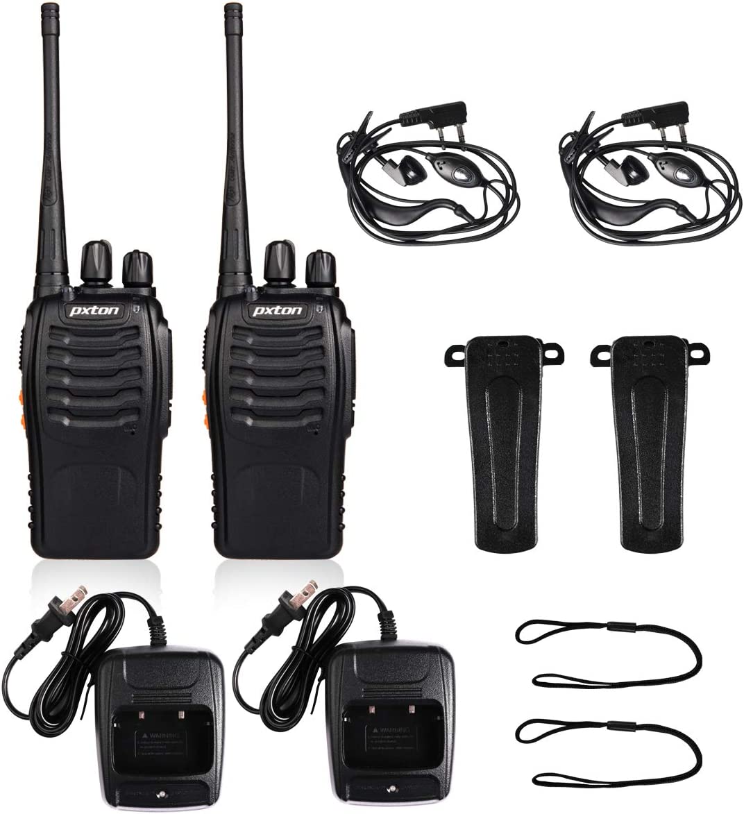 Pxton Walkie Talkie Black Rechargeable Long Range Two Way Radios with Earpieces 2