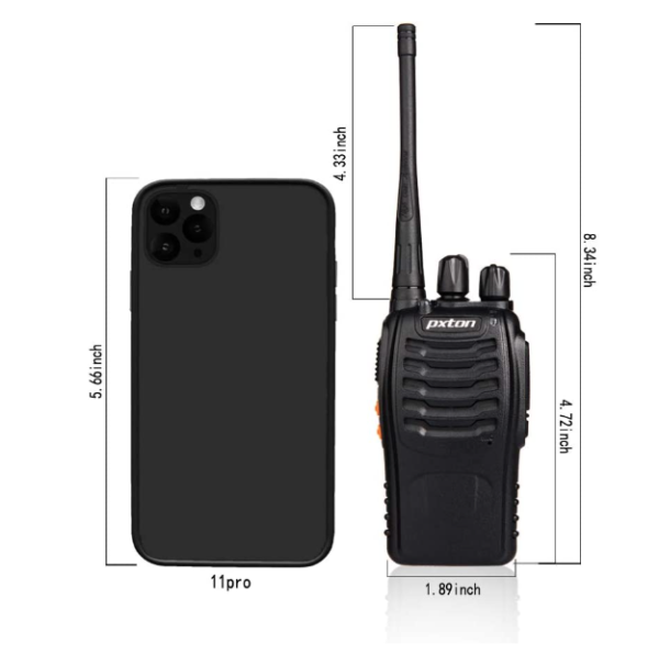 Pxton Walkie Talkie Black Rechargeable Long Range Two Way Radios with Earpieces