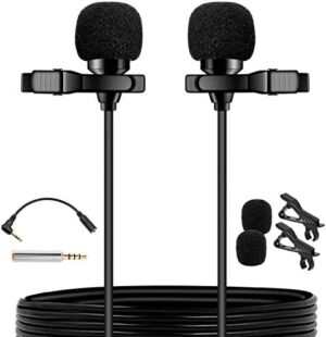 Solid Clip On Lavalier Lapel Microphone 2 Pack for iPhone and Android Vlogging Set