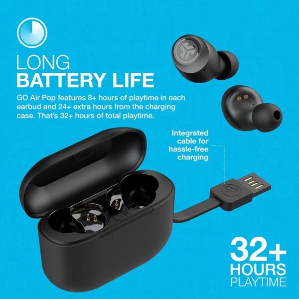 JLab Go Air Pop True Wireless Bluetooth Earbuds with Charging Case Black 1