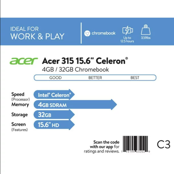 Acer Chromebook 315 CB315 3H C2C3 15 6 Inch Celeron N4000 4 GB RAM 32 GB eMMC 2