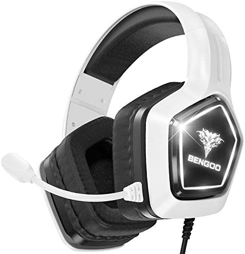 BENGOO G9700 Gaming Headset Noise Canceling Over Ear Headphones with Mic White LED Lit