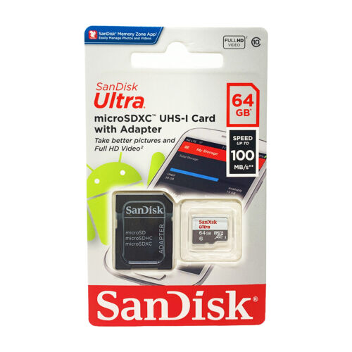 SanDisk Ultra microSD 64GB SDXC UHS I Class 10 100MBs Memory Card